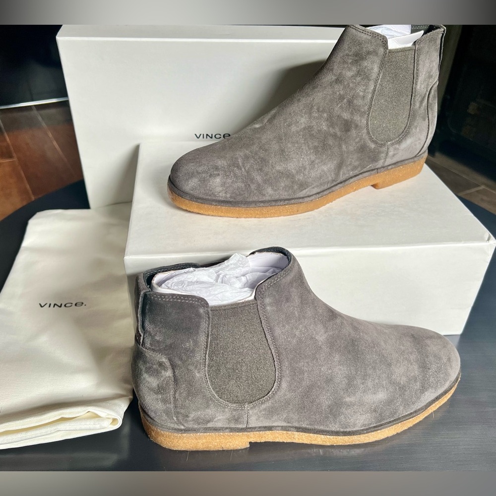 Vince Bonham, Suede Graphite Gray Boots Size 10.5 M with Dust Bag, New in box.